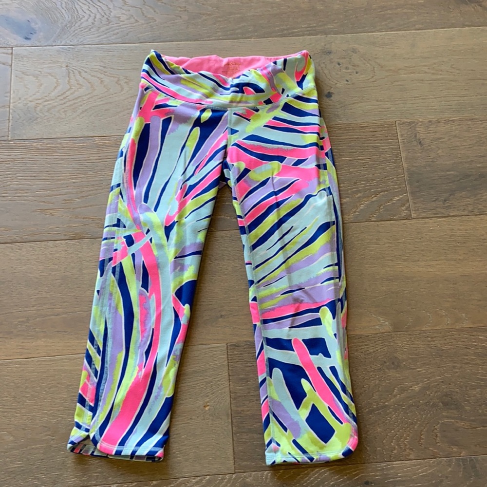Lilly Pulitzer Neon Pink, Navy, Lime & White Abstract Print Cropped Leggings